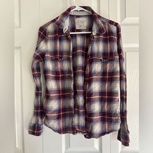 H&M Women’s Plaid Button-Up Shirt in Purple and Blue sz 10